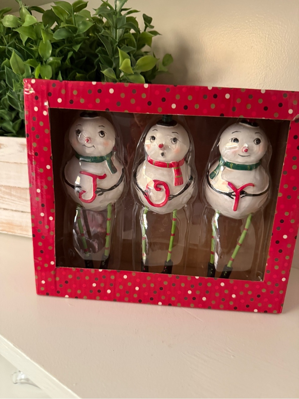 JOHANNA PARKER SNOWMAN HOLIDAY SHELF SITTER SET TRIO JOY CHRISTMAS  NEW